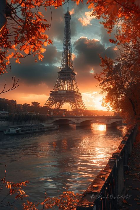 As the leaves begin to change colors and the air gets crisper, there is a magical feeling that envelops Paris in the autumn months. The city transform... -  #ai #Autumn #Eiffeltower #France #midjourney Eiffel Tower In Autumn, Paris Autumn Aesthetic, Aesthetic Cities, Autumn City, Paris In The Fall, Paris In Autumn, November Wallpaper, Photobook Layout, Photo Paris