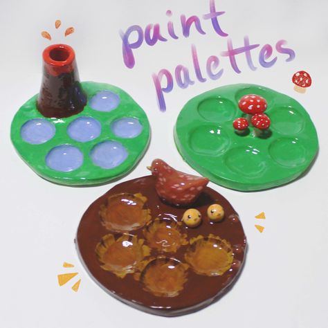 Paint Pallet Clay, Clay Paint Palette Ideas, Air Dry Clay Palette, Clay Pallete Ideas, Air Dry Clay Paint Palette, Clay Paint Pallet, Paint Palette Clay, Mushroom Palette, Clay Paint Palette