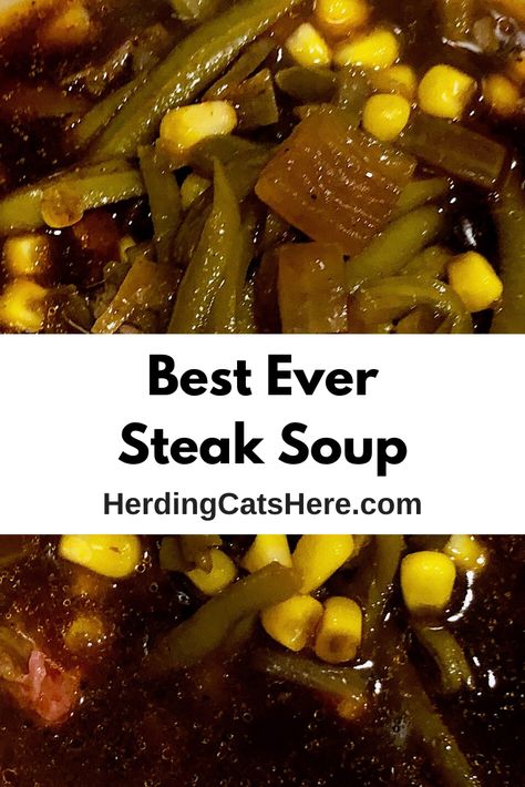 Steak soup is one of the tastiest soups to eat.  It is so easy to make, combining a few key ingredients together and simmering before pouring over the steak. #steak #soup #steaksoup Ribeye Soup Recipes, Cube Steak Soup Recipes, Skirt Steak Soup Recipes, Keto Steak Soup Recipes, Steak Vegetable Soup, Crock Pot Steak Soup, Crockpot Steak Soup, Flank Steak Soup Recipe, Skirt Steak Soup