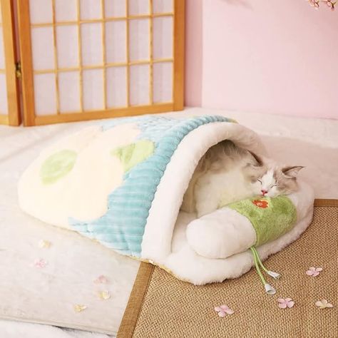 Amazon.com : Cute Pet House,Sakura Cat Sleeping Bag with Pillow,Cute Cave Cat Bed,Calming Dog Bed,Soft Warm Cozy Pet Supplies for Cat and Puppies Below 13lbs (Sleepoing Bag) : Sports & Outdoors Bag House, Niche Chat, Most Comfortable Bed, Cozy Cat, Cat Products, Warm Bed, Cat Bed Furniture, Calm Dogs, Japanese Cat