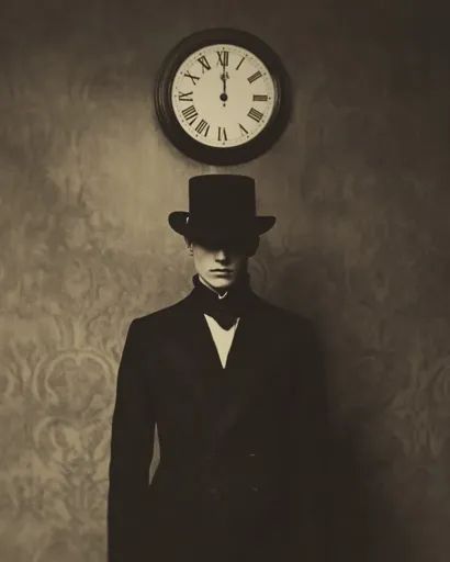 ↑↑↑ Larger size on website 🔸 A man in a black suit and top hat stands against a patterned wall, his face obscured by the brim of Man In Top Hat, Black Top Hat, Man Standing, Amazing Race, Hat Stands, Black Suits, Art Drawings Sketches Simple, Top Hat, Wall Patterns