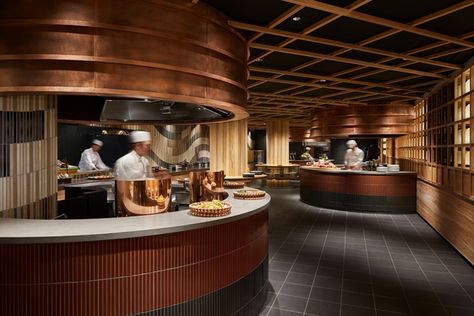 » Yaorozu Dining Buffet restaurant by fan Inc., Aso – Japan Buffet Restaurant Interior Design, Restaurant Buffet Design, Japan Restaurant Design, Live Kitchen Restaurant, Japanese Buffet, Open Kitchen Restaurant, Japan Restaurant, Restaurant Counter, Japan Interior