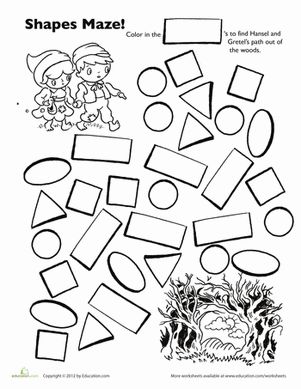 Fairy Tales Preschool, Preschool Shapes, Maze Worksheet, Printable Shapes, Traditional Tales, Mazes For Kids, Hansel And Gretel, Worksheet For Kids, Shapes Preschool