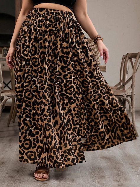 SHEIN VCAY Women's Plus Size Leopard Print SkirtI discovered amazing products on SHEIN.com, come check them out! Leopard Maxi Skirt Outfit, Plus Size Midi Skirt, Plus Size Summer Fashion, Leopard Print Skirt, Printed Pleated Skirt, Effortless Hairstyles, Plus Size Vintage, Wardrobe Ideas, Plus Size Skirts