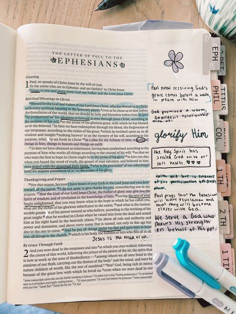 Ephesians 1 Bible Journaling, Ephesians Bible Journaling, Bible Highlighting, Teen Bible Study, Bible Journal Notebooks, Bible Drawing, Bible Journaling Ideas Drawings, Bible Doodling, Bible Journal Notes