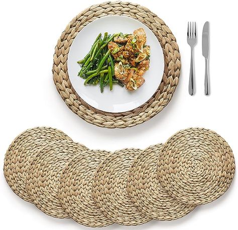 Amazon.com: BLUEWEST Woven Placemats (Sizes:12"-13''-14''-15'') Round Placemats Rattan Placemats, Wicker Water Hyacinth Placemats, Braided Placemats Set, Heat Resistant/Anti-Slip for Dinner Plate (12'', Set 6) : Home & Kitchen Boho Style Room Decor, Rattan Placemats, Braided Placemats, Eco Friendly Insulation, Table Chargers, Kitchen Placemats, Round Placemats, Wicker Table, Woven Placemats