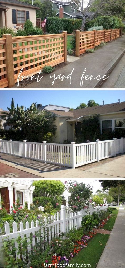 Small Front Fence Ideas, Frontyard Landscape Fence, Front Door Fence Ideas, Small Front Garden Fence Ideas, Cheap Front Yard Fence Ideas, Front Yard Fencing Curb Appeal, Front Yard Vinyl Fence Ideas, Diy Front Yard Fence Ideas Cheap, Small Fence Ideas Front Yards