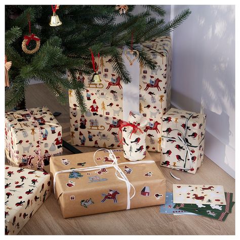 VINTERFINT Gift wrap, roll, mixed patterns off-white, 9.84x2.30'/22.60 sq feetx2 pieces - IKEA Ikea Vinterfint, Ikea Christmas, Hope Christmas, Gift Wraps, Wrapping Paper Gift, Paper Wrapping, Living Room Trends, Budget Friendly Decor, Chandelier Design