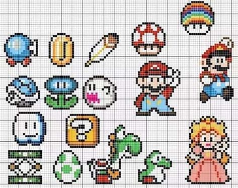 Nintendo Cross Stitch Pattern, Witchy Pixel Art Grid, Super Mario Cross Stitch, Easy Perler Beads, Super Mario Crochet, Mario Cross Stitch, Hama Beads Mario, Mario Crochet, Perler Beads Ideas