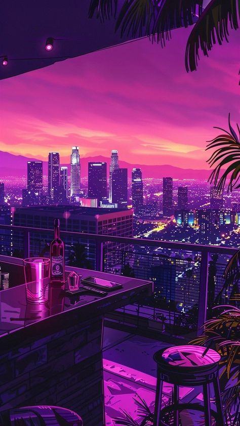 Purple City Night Aesthetic, Purple And Pink Background, Purple Skyline, Pink Purple Background, Night City Vibes, City Lights Aesthetic, Retrowave Aesthetic, City Night Aesthetic, Background City