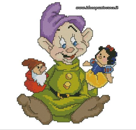 cucciolo dei sette nani punto croce Stitch Ornaments, Sette Nani, Crochet Disney, The Seven Dwarfs, Disney Cross Stitch, Embroidery Cross Stitch, White Cross, Embroidery Cross, Seven Dwarfs