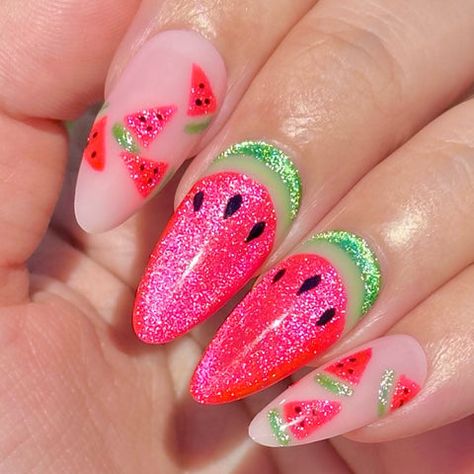 Charme Gel – tagged "Cat Eye" – Daily Charme Easy Nail Designs Round Nails, Leopard And French Tip Nails, Cute Neon Nail Designs, Brightly Colored Nails, August Stiletto Nails, 4th Of July Cat Eye Nails, Korean Jelly Nails Summer, Colorful Summer Nail Designs, Rocket Pop Nails