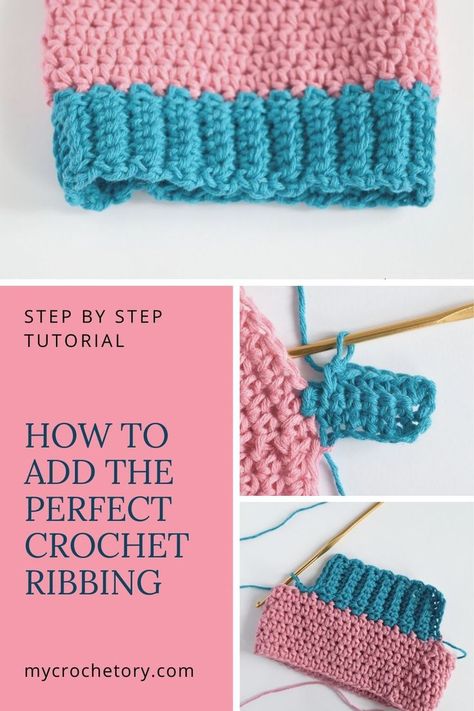 Crochet Edging And Borders Cardigan, Crochet Cardigan Ribbing Pattern, Cardigan Border Crochet, Sweater Edging Crochet, How To Crochet Ribbed Cuffs, Ribbed Cuff Crochet, Double Crochet Ribbing, Adding Ribbing To Crochet, How To Make Ribbing In Crochet