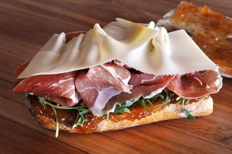 prosciutto-fig-fontina-sandwich-recipe SM Prosciutto Fig Sandwich, Prochutto Sandwich Prosciutto, Prochutto Sandwich, Baguette Recipe Sandwich, Baguette Sandwiches, Prosciutto Sandwich, Quick Summer Meals, Salami Sandwich, Too Hot To Cook