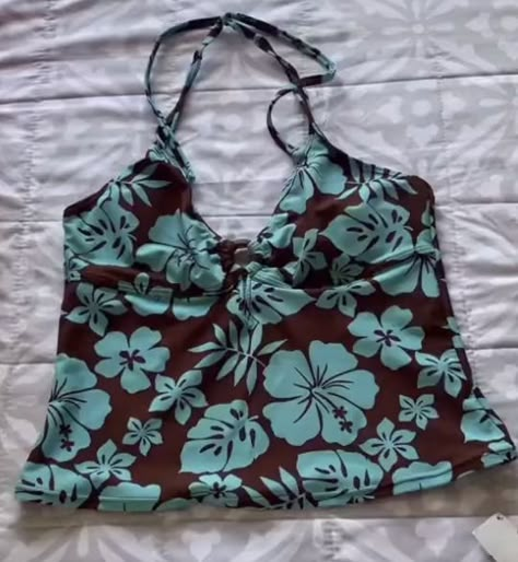 Y2k Tankini Aesthetic, Tankini Y2k, Y2k Style Tank Top For The Beach, Swimsuits 2000s, 2000 Bikinis Vintage, Teal Outfits, 2000s Clothes, Swimsuits Outfits, Brown Outfit