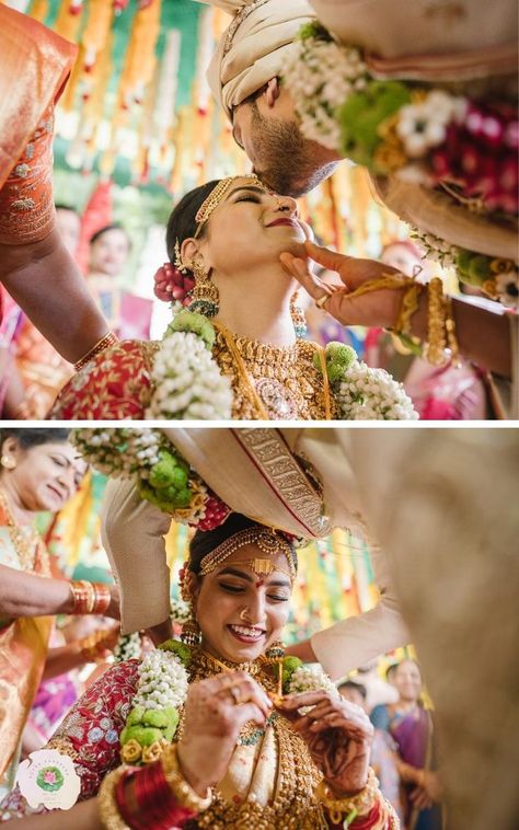 groom affectionately seals their sacred union with a gentle kiss on bride's forehead. Indian Wedding Pose, Telugu Wedding Photography, Wedding Moments Photography, Mehndi Photography, Photography Couple Poses, Marriage Poses, Wedding Photography India, Indian Wedding Pictures, Mehndi Wedding