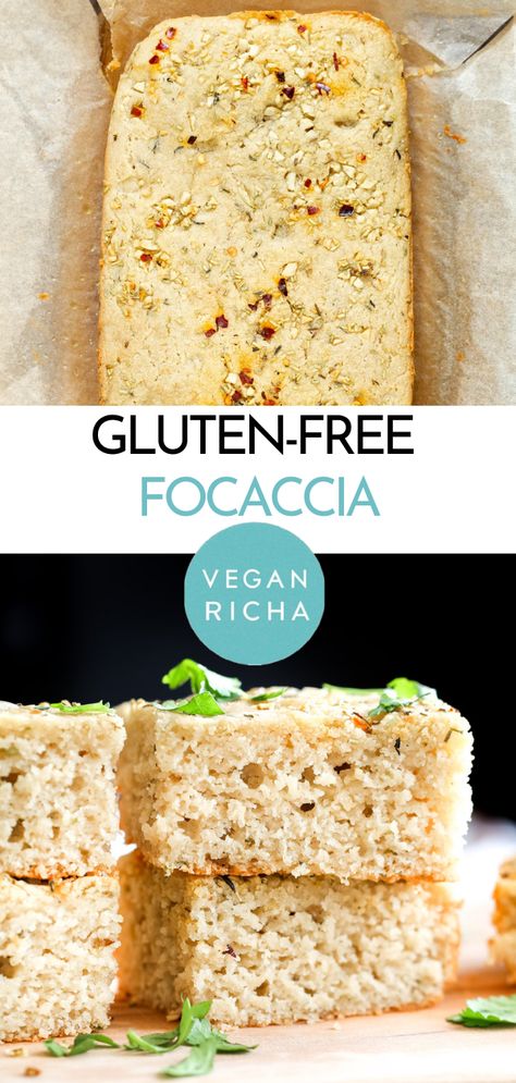 Skip the dinner rolls and. make this easy Gluten free Focaccia made with oat flour, almond flour, and potato starch. Topped with herbs, garlic, and olive oil, it makes for the perfect side for soups and salads. Gum-free & vegan. Vegan Focaccia, Gluten Free Focaccia, Food Lovers Recipes, Garlic And Olive Oil, Breakfast Quick, Fresh Baked Bread, Vegan Richa, Meals Breakfast, Bread Loaves