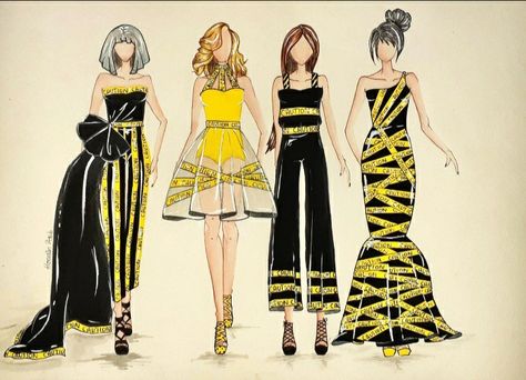 Caution Tape Fashion, Caution Tape Outfit, Sketching Fashion, Caution Tape, Clothing Tape, Fashion Boards, Tape Art, Rope Belt, Current Fashion