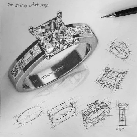 Realistic Drawing Ideas, Drawing Ideas Pencil, Drawing Objects, Structural Drawing, Perspective Drawing Lessons, Realistic Pencil Drawings, Realistic Drawing, Jewellery Design Sketches, Jewelry Illustration