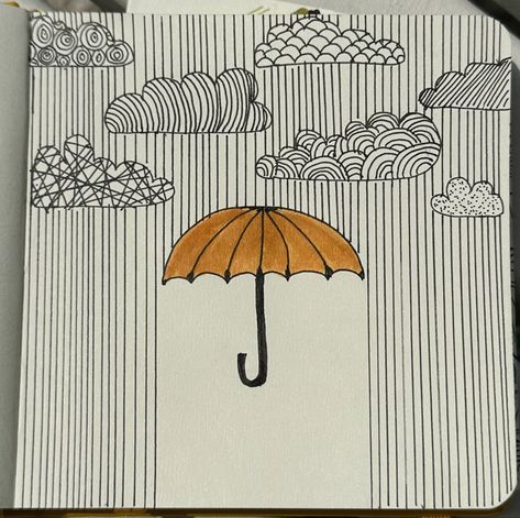 Rain Cloud Doodle, Drawing Rain, Umbrella Drawing, Pattern Doodle, Doodle Sketchbook, Minimal Painting, Scratch Art, Envelope Art, Drawing Letters