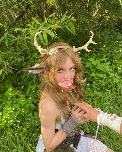 over the brook of the willows..₊˚✧𑁍.ೃ࿔*:･🦌🌲🪻🪷 #fairy #forestcore #fairycore #fairytale #fawncore #renfest #renfaire #fae Deer Fairy Costume, Fairy Renfaire Costume, Fawncore Outfit, Renfaire Costume Women Fairy, Diy Fairytale Costume, Fairytale Costume Ideas, Fairy Costume Outfit, Forest Creature Costume, Fairytale Party Ideas