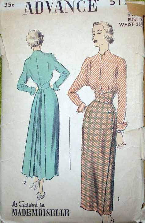 Side Button Skirt, 1950's Dresses, 70s Sewing, Vintage Clothes Patterns, Advance Patterns, Construction Images, Sewing Vintage, Retro Sewing Patterns, 1950 Fashion