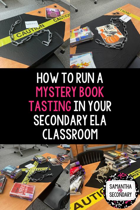 Mystery Book Tastings are a great way to give your students an exciting introduction to books in the mystery genre. Mystery is often one of the most popular genres among students, so this activity has always been a hit. Book Tastings are a creative way to get students excited about choice reading. In a previous Mystery Unit, Secondary Ela Classroom, October Classroom, Book Tasting, Arts Classroom, Middle School Libraries, School Libraries, Mystery Genre, Tips For Running