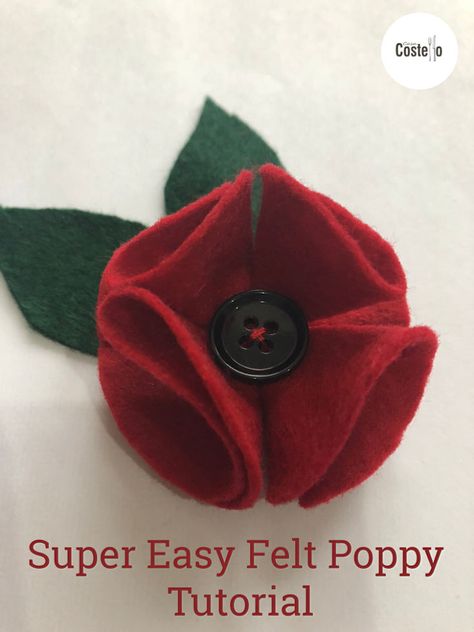 Step-by-step tutorial to make Super Easy Felt Poppies. Can be used for on a wreath or as a Poppy Brooch. Felt Poppies, Make Felt Flowers, Felt Poppy, Poppy Tutorial, Poppies Flower, Felt Flowers Patterns, Poppy Craft, Felt Flower Tutorial, Poppy Brooches