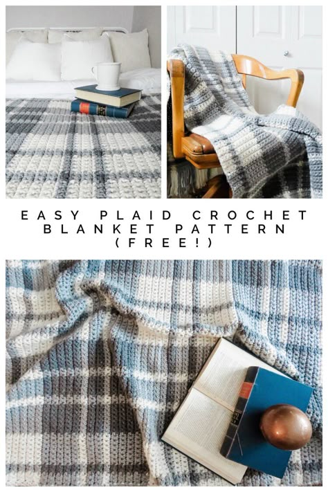 Easy Plaid Crochet Blanket Pattern (free) Coboo Yarn Crochet Patterns Blanket, Crochet Blanket Patterns Plaid, Plaid Pattern Crochet, Plaid Crochet Pattern Free, Crochet Farmhouse Blanket, Tartan Crochet Pattern, Plaid Crochet Blanket Pattern Free, Crochet Christmas Afghan Patterns Free, Crochet Plaid Blanket Pattern Free