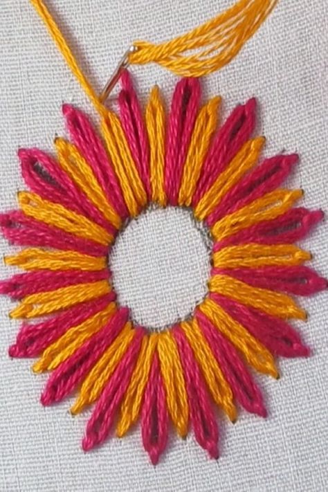 long lazy daisy stitch easy flower embroidery🌺#reels #reelsfb #embroidery #tutorial #datenight | SR Embroidery | | Reels Easy Flower Embroidery, Embroidery Beginner, Daisy Stitch, Daisy Embroidery, Interior Textile, Lazy Daisy Stitch, Textile Wall Hangings, Interior Textiles, Easy Flower