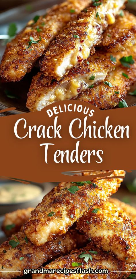 These Crack Chicken Tenders are crispy, cheesy, and full of flavor! Coated in a creamy mayo and Parmesan mixture, then dipped in crushed Ritz crackers, these tenders are baked to golden perfection. Perfect for a family dinner or snack! Dinner Ideas For Toddlers, Chicken Tender Recipes Baked, Snacks Easy To Make, Chicken Tenders Dinner, Sonic Menu, Dinner Outfit Ideas, Easter Dinner Ideas, Fried Chicken Tenders, Crispy Chicken Tenders