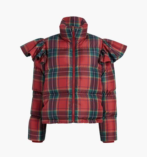 Hill House Home The Violet Ruffle Sleeve Puffer Jacket Cute Winter Coats, Edgy Glam, Retro Nuptse Jacket, Nap Dress, Cold Weather Activities, Ruffle Jacket, Weather Activities, Hill House, Red Tartan