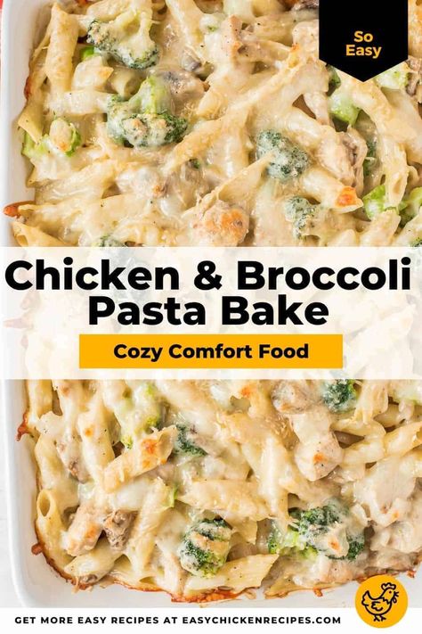 Chicken and Broccoli Pasta Bake is a simple and delicious weeknight dinner that the whole family will love. Perfectly cooked chicken breasts and healthy veggies are mixed with penne noodles and cheese... This easy pasta bake is irresistible! Easy Baked Chicken Parmesan Casserole With Pasta, Chicken Broccoli Alfredo Recipe, Chicken Broccoli Pasta Casserole, Chicken And Broccoli Pasta Bake, Chicken Broccoli Pasta Bake, Chicken Breast Pasta, Chicken And Broccoli Pasta, Penne Noodles, Chicken Pasta Casserole