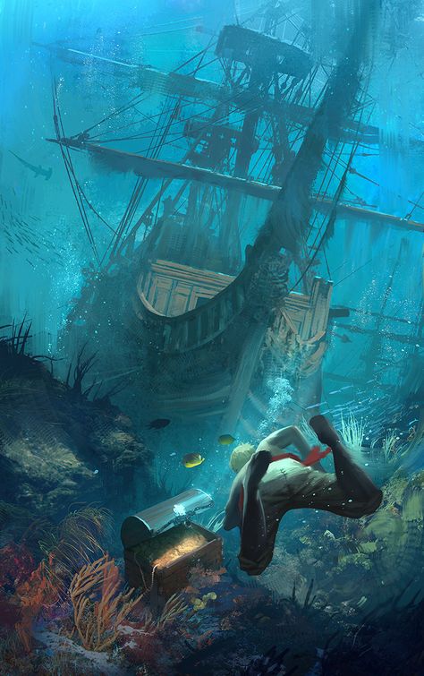 Assassin's Creed Black, Assassins Creed Black Flag, Navi A Vela, Old Sailing Ships, Under The Water, Underwater Scene, Sea Of Thieves, Pirate Art, Ghost Ship