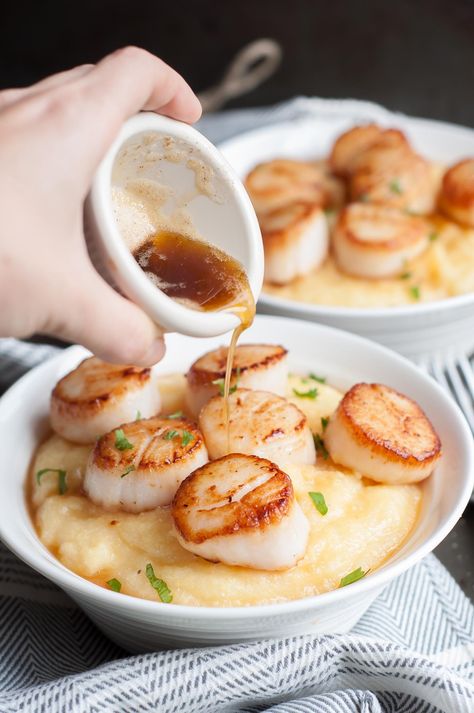 Brown Butter Scallops, Holiday Seafood Recipes, Butter Scallops, Rich Holiday, Polenta Recipes, Shrimp And Grits, Shellfish Recipes, Scallop Recipes, Scallops Seared