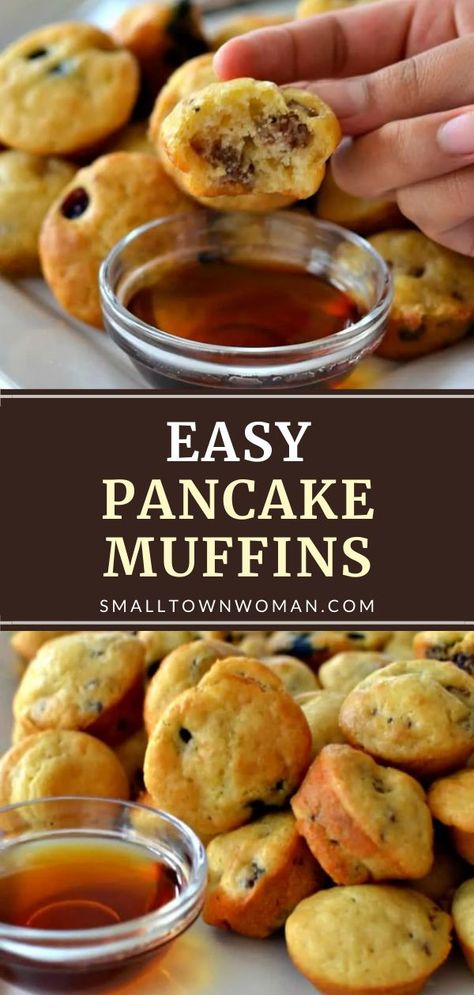 Double this recipe for scrumptious Pancake Muffins! This Father's Day breakfast idea is incredibly easy to make, freezer-friendly, and reheats well in the microwave. Split one batch in half to create sweet and savory homemade treats your family will love on Father's Day! Blueberry Pancake Muffins, Sausage Pancake Muffins, Hospitality Meals, Magic Muffins, Mini Pancake Muffins, Muffins Blueberry, Morning With Coffee, Easy Pancake, Blueberry Pancake