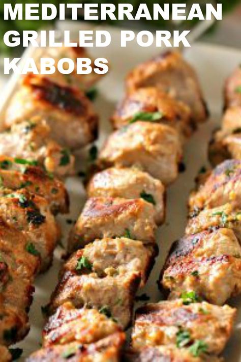 Pork Kabob Marinade, Kabob Marinade Recipes, Pork Kebabs, Pork Kabobs, Grilled Kabob Recipes, Recipes Mediterranean, Mediterranean Foods, Pork Skewers, Pork Marinade