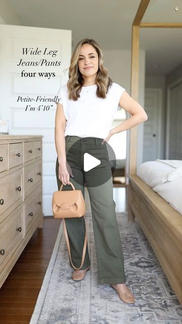 Brooke Anderson on Instagram: "Four outfit ideas with wide leg pants and jeans! 

Sharing more tips on my blog for wearing wide leg styles when you’re petite - at pumpsandpushups.com 🤍 

Quick links to shop and sizing tips can be found in my story today. The links will take you to my LTK profile (follow me on the LTK app under pumpsandpushups to shop all of my outfits). 

#petitestyle #petitefashion" How To Wear Wide Leg Pants, Wide Leg Cropped Pants Outfit, Cropped Pants Outfit, Mules Outfit, Wide Leg Cropped Pants, Wide Pants, Petite Outfits, Petite Fashion, My Story