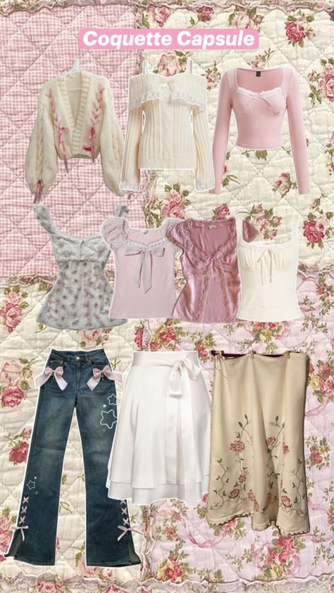 Coquette Capsule Wardrobe, Wardrobe Coquette, Style Manifestation, Kawaii Cottagecore, Color Outfits, Capsule Wardrobe, Outfit Ideas, Fashion Inspo, Fashion Outfits