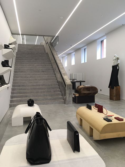 Visiting Rick Owens in New York City | SSENSE Rick Owens Furniture, Store Architecture, Green Facade, Store Interiors, Retail Interior, Store Interior, Shop Interior, Commercial Interiors, Interior Inspo