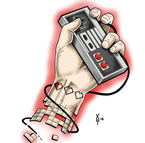 Nintendo NES, Tattoo Design Nintendo Tattoo Design, Retro Gaming Tattoo, Nintendo Controller Tattoo, Gamer Tattoos Men, Nes Tattoo, Nintendo Tattoo Ideas, Game Over Tattoo, Video Game Tattoo Ideas, Nintendo Tattoo