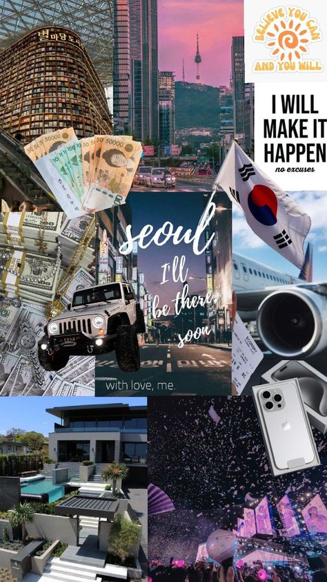 Work, Live, Dream in South Korea Korea Vision Board, Creative Vision Boards, Living In Korea, Goal Board, Dream Motivation, Diy Perfume, Vision Board Manifestation, Future Life, Life Inspiration