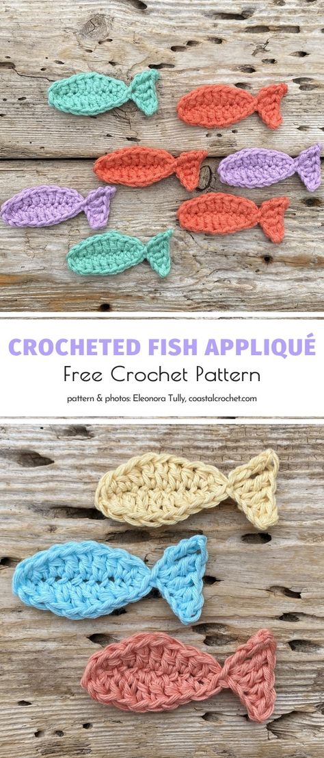 Crochet Seashell Applique, Crochet Bookmark Tutorial, Crocheted Appliques, Crocheted Fish, Flat Crochet, Amigurumi Fish, Fish Applique, Crochet Fish Patterns, Crochet Sea Creatures