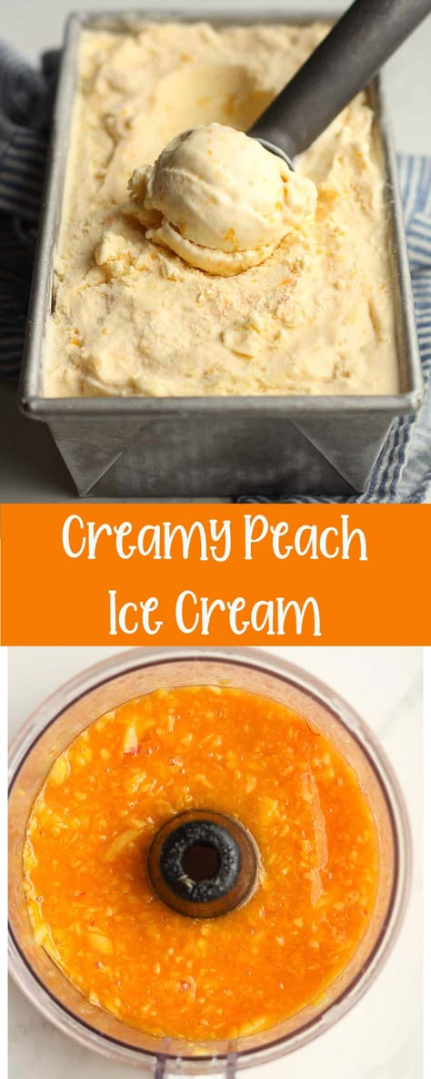 Enjoy this Homemade Peach Ice Cream with just seven ingredients. It's super creamy and perfect for a summer day. Make sure your peaches are ripe for the best flavor, and check out my easy tips for peeling them! Peaches Ice Cream, Homemade Peach Popsicles, Peach Ice Cream Homemade, Peach Custard Ice Cream, Peach Homemade Ice Cream Recipe, Easy Peach Ice Cream, Fresh Peach Ice Cream Homemade, Home Made Peach Ice Cream, Peach Ice Cream Homemade Machine