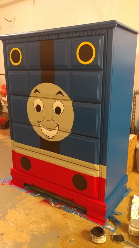 Thomas the train dresser Train Dresser Diy, Thomas The Train Room Ideas, Thomas The Train Nursery, Thomas The Train Bedroom Ideas, Thomas The Train Decorations, Thomas The Train Bedroom, Train Room For Boys, Train Room Ideas, Train Bedroom Ideas