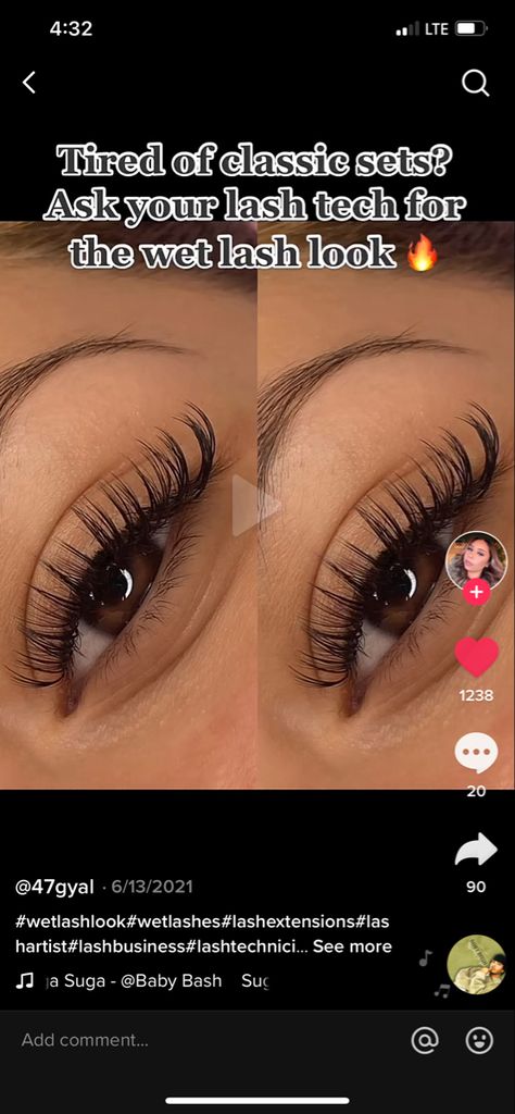 Wet Kylie Lashes, Eyelash Extensions Styles Wet Look, Classic Lash Extensions With Color, Classic Lash Extensions Wet Look, Wet Look Classic Lashes, Natural Wet Look Lash Extensions, Kylie Eyelash Extensions, Wet Lash Extensions Styles, Classic Wet Set Lashes