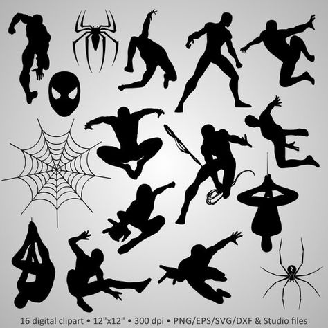 Buy 2 Get 1 Free! Digital Clipart Silhouettes Spiderman, logo, cartoon character super hero, black i Kids Bedroom Wall Decals, Craft Stencils, Spiderman Kids, Kids Bedroom Walls, Wall Decals For Bedroom, Halloween Silhouettes, Silhouette Clip Art, Wood Burning Patterns, Silhouette Stencil