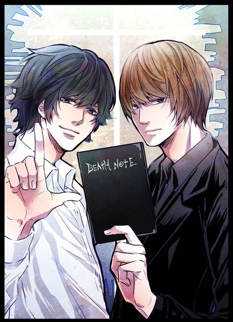 Just mates bonding over a good book Yagami Light X L, Light And Misa, Note Wallpaper, Deat Note, C Anime, Mangekyou Sharingan, Anime Mobile, L Lawliet, Light Yagami