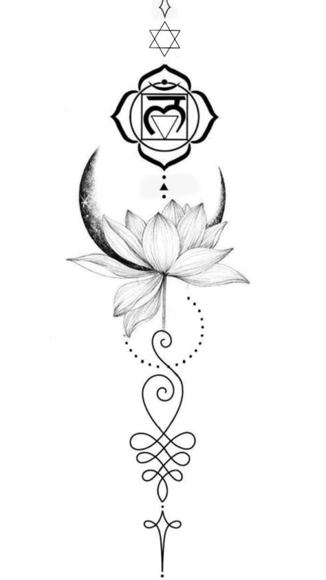 Lucky Tattoo Ideas, Lotus Tattoo Design For Women, Root Chakra Tattoo, Lotus Moon Tattoo, Moon And Lotus Tattoo, Bestie Tats, Unalome Lotus, Moon Lotus, Lucky Tattoo