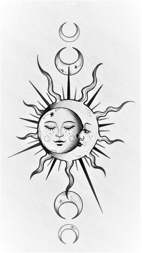 Mystical Line Art, Sun And Moon Tattoo Design, Moon And Sun Painting, Sun Tattoo Design, Darkside Tattoo, Eclipse Tattoo, Hippy Pants, Geometric Line Tattoo, Moon Sun Tattoo